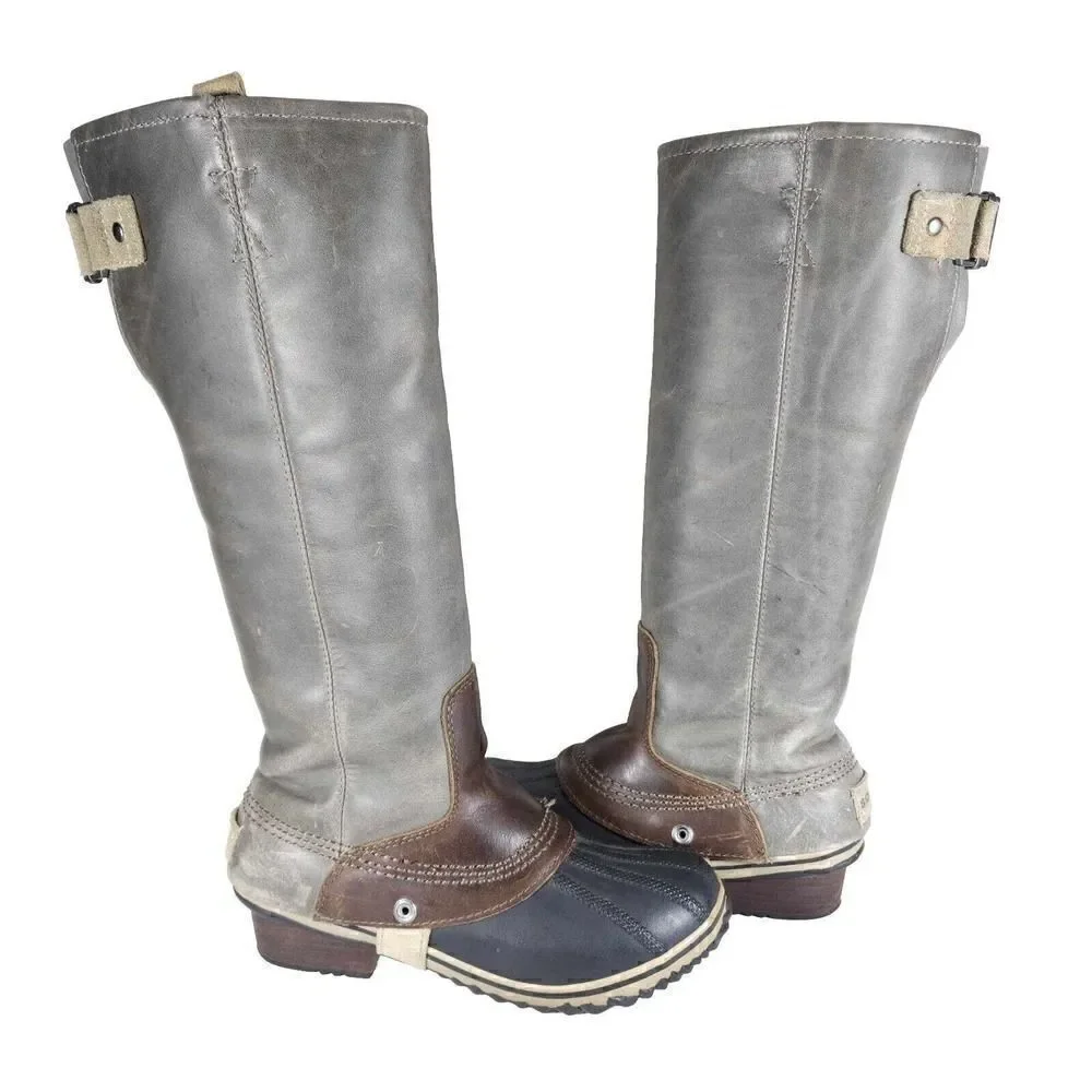 Sorel Women's Slimpack US6,5 Gray Leather Tall Waterproof Equestrian Snow Boots